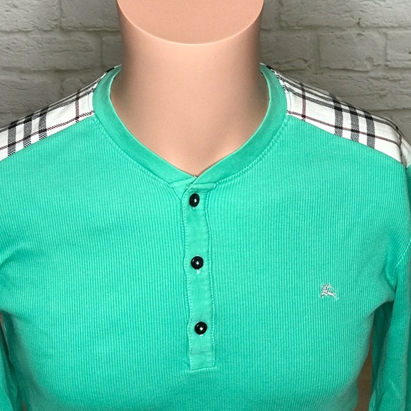 Burberry Turquoise /Plaid Long Sleeve Top - Picture 5 of 7